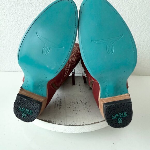 Lane MONICA Knee High Cowboy Boots Red Leather Western Lace Up Tall Size 7.5 - Picture 8 of 11